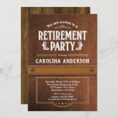 退職のパーティの招待状。 上品でフェイクな革 招待状 (正面/裏面)