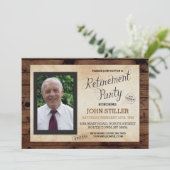 退職の写真の木製の素朴なパーティの招待状 招待状 (スタンド正面)