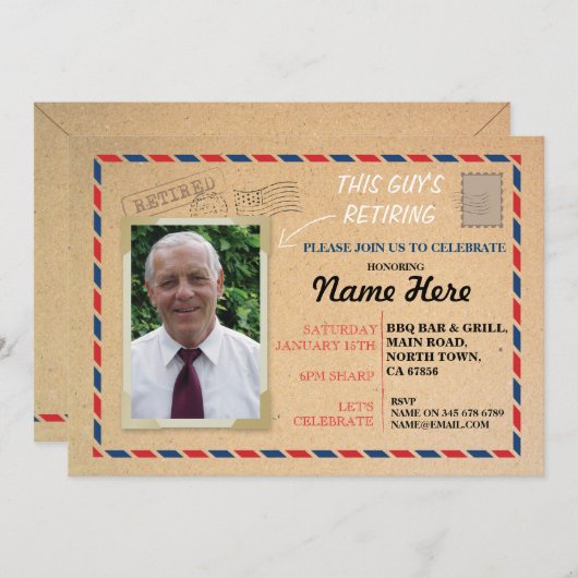 退職の写真の郵便郵便はがきの退職したな招待 招待状 (正面/裏面)