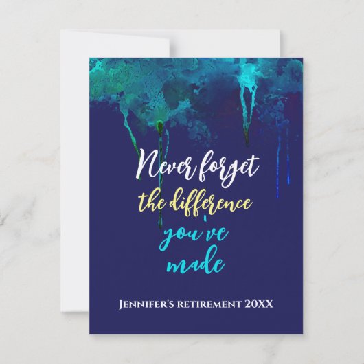 退職の名言 水彩 ネイビーブルー 決して忘れない (正面)