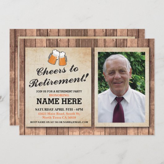 退職の招待状の写真のパーティーはビールパブを元気づけます 招待状 (正面/裏面)