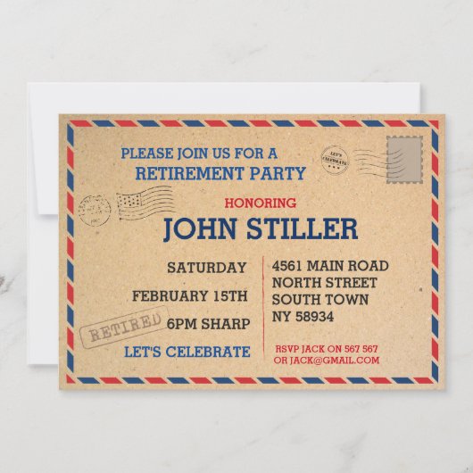 退職の郵便はがき郵便ポストの招待の招待状 招待状 (正面)