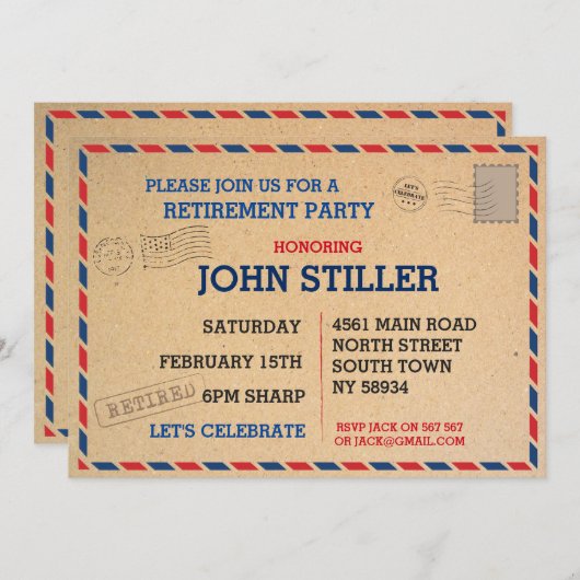 退職の郵便はがき郵便ポストの招待の招待状 招待状 (正面/裏面)