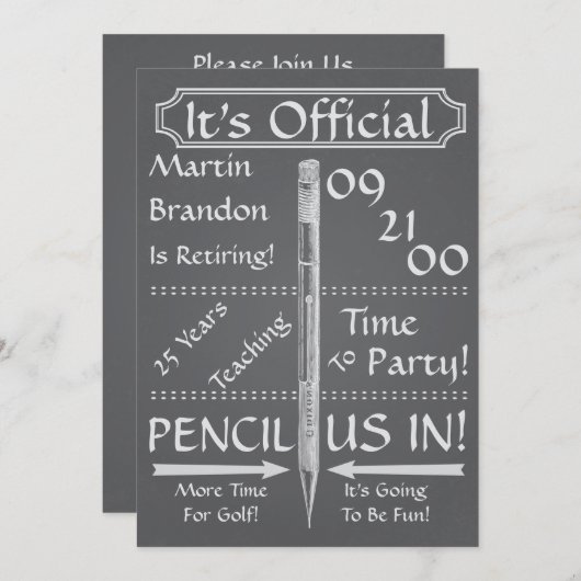 退職の黒板のヴィンテージの先生のパーティー 招待状 (正面/裏面)