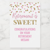 退職はスイートピンクの金ゴールド紙吹雪 ワインラベル (シングルラベル)