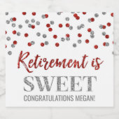 退職は甘い赤いシルバー紙吹雪 スパークリングワインラベル (シングルラベル)