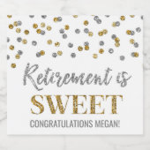 退職は甘い金ゴールドシルバー紙吹雪 スパークリングワインラベル (シングルラベル)