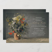 退職を絵を描く素朴な花つぼのヴィンテージ 招待状 (正面/裏面)