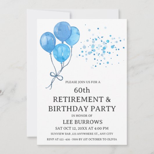 退職エレガントと誕生日のパーティーへの招待 招待状 (正面)