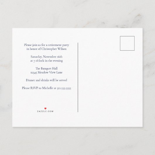 退職エレガントパーティーネイビーブルー金ゴールド瑪瑙 インビテーションポストカード (裏面)