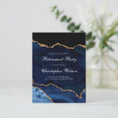 退職エレガントパーティーネイビーブルー金ゴールド瑪瑙 インビテーションポストカード (スタンド正面)