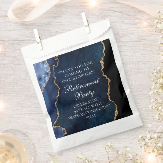 退職エレガントパーティーネイビーブルー金ゴールド瑪瑙 フェイバーバッグ (クリップ留めされた状態)