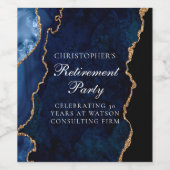 退職エレガントパーティーネイビーブルー金ゴールド瑪瑙 ワインラベル (シングルラベル)