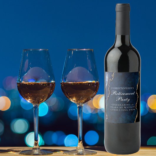 退職エレガントパーティーネイビーブルー金ゴールド瑪瑙 ワインラベル