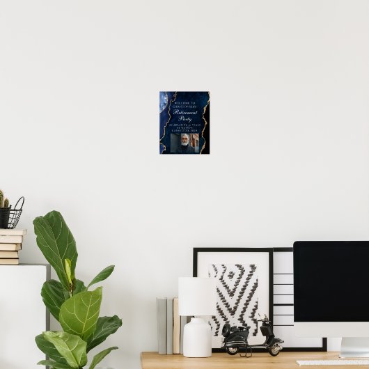 退職エレガントパーティー写真ネイビーブルー金ゴールド ポスター (ホームオフィス)