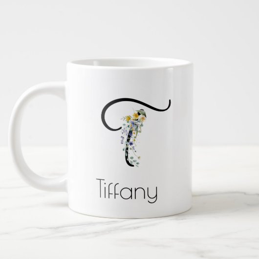 退職ギフト事業主モノグラム水色 ジャンボコーヒーマグカップ (左)