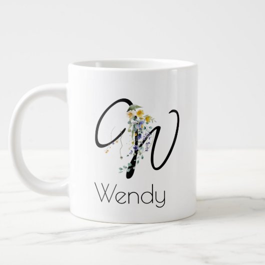 退職ギフト事業主モノグラム水色 ジャンボコーヒーマグカップ (左)