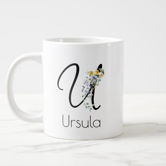 退職ギフト事業主モノグラム水色 ジャンボコーヒーマグカップ (左)