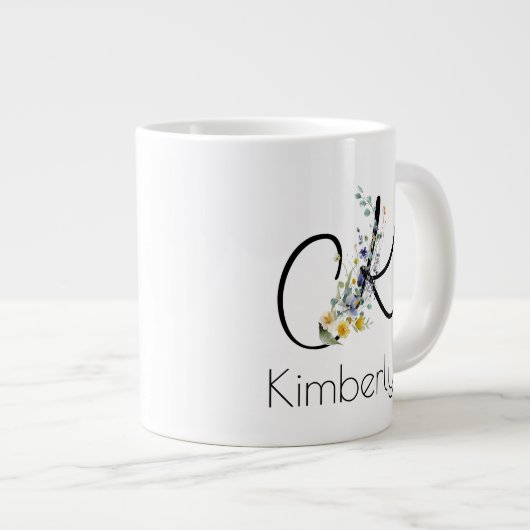 退職ギフト事業主モノグラム水色 ジャンボコーヒーマグカップ (正面右)