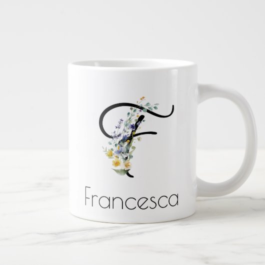 退職ギフト事業主モノグラム水色 ジャンボコーヒーマグカップ (右)