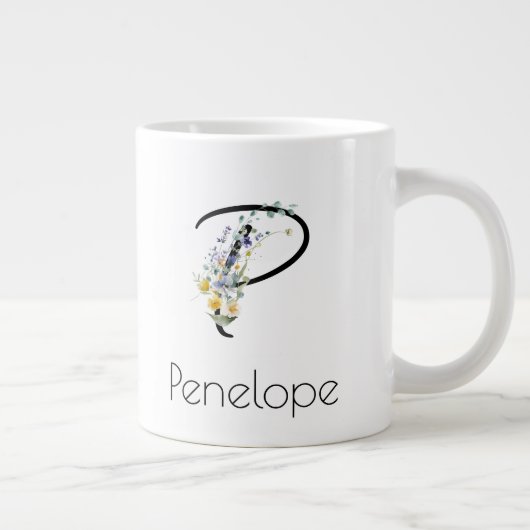 退職ギフト事業主モノグラム水色 ジャンボコーヒーマグカップ (右)