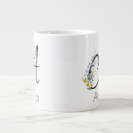 退職ギフト事業主モノグラム水色 ジャンボコーヒーマグカップ