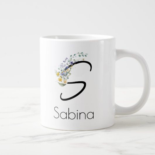 退職ギフト事業主モノグラム水色 ジャンボコーヒーマグカップ (右)