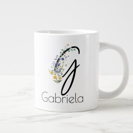 退職ギフト事業主モノグラム水色 ジャンボコーヒーマグカップ (右)