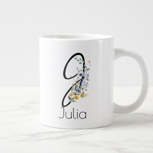 退職ギフト事業主モノグラム水色 ジャンボコーヒーマグカップ (右)