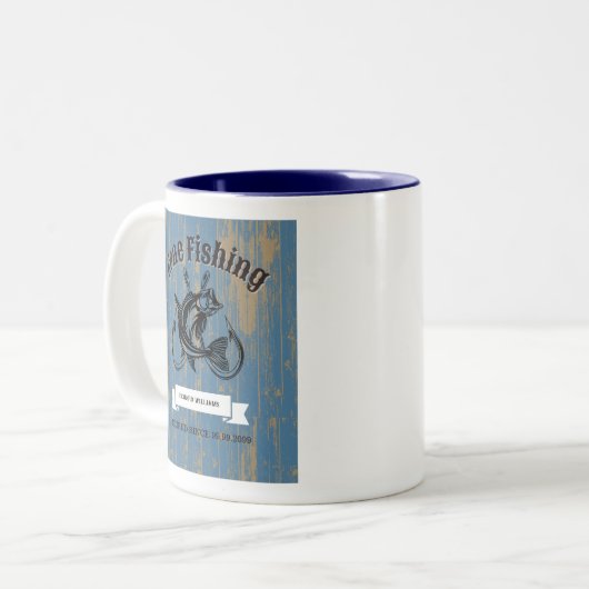 退職ギフト行った魚釣り退職した素朴木材 ツートーンマグカップ (正面左)