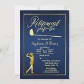 退職ゴルフパーティー クラシックブルー ゴールド 女性 招待状 (正面)