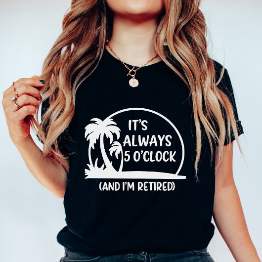 退職サマー、「いつでも5時だよ」ヤシの木 Tシャツ