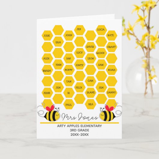 退職サンキューカードの子供が蜂の巣の蜂蜜に署名する カード (黄色い花)