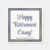 退職シンプルパーティーネイビーブルー、ホワイト&金ゴールド スタンダードカクテルナプキン (正面)