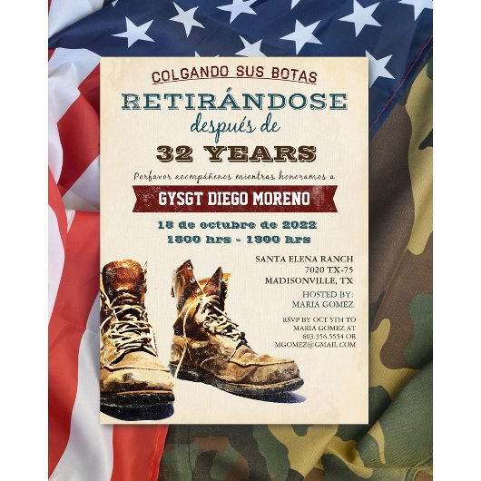 退職スペインの軍隊ブーツ招待状 招待状