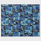 退職テキストを追加する青いティール（緑がかった色）ミッドセンチュリー ラッピングペーパー (フラット)