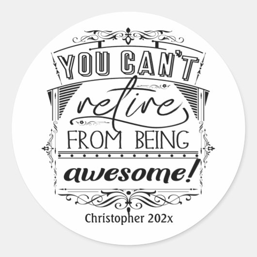 退職パーソナライズされた引用文ブラックタイポグラフィ ラウンドシール (正面)