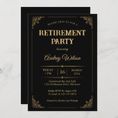 退職パーティの招待状エレガントブラック金ゴールド 招待状 (正面/裏面)