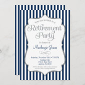 退職パーティの招待状ネイビーブルーシルバーグレイ 招待状 (正面/裏面)