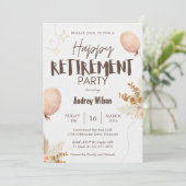 退職パーティの招待状ハッピーブラウンベージュ 招待状 (スタンド正面)