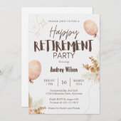 退職パーティの招待状ハッピーブラウンベージュ 招待状 (正面/裏面)