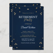 退職パーティの招待状ブルーネイビーと金ゴールド 招待状 (正面/裏面)