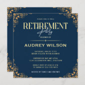 退職パーティの招待状ブルーネイビー 招待状 (正面/裏面)