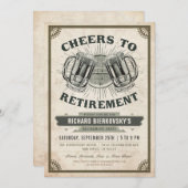退職パーティの招待状ヴィンテージ応援とビール 招待状 (正面/裏面)