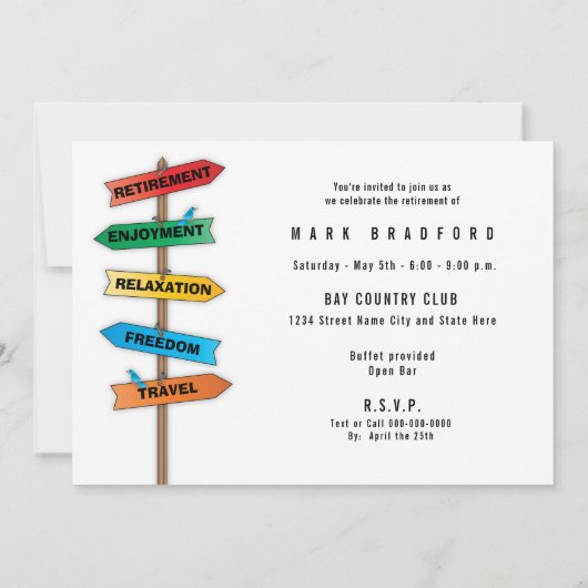 退職パーティの招待状道路シンボルや象徴ホワイトネーム 招待状 (裏面)