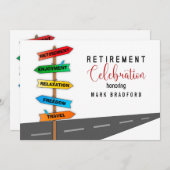 退職パーティの招待状道路シンボルや象徴ホワイトネーム 招待状 (正面/裏面)