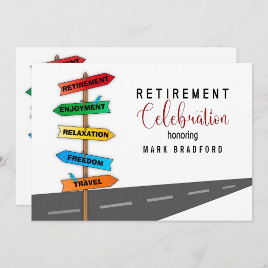 退職パーティの招待状道路シンボルや象徴ホワイトネーム 招待状 (正面/裏面)