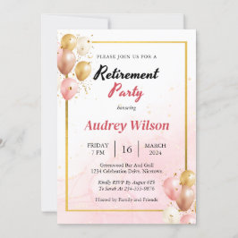 退職パーティの招待状金ゴールドピンクモダン 招待状