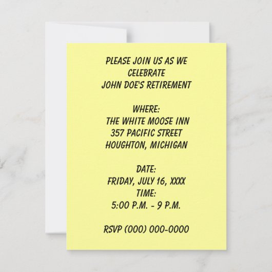 退職パーティの招待状金ゴールド懐中時計! 招待状 (裏面)