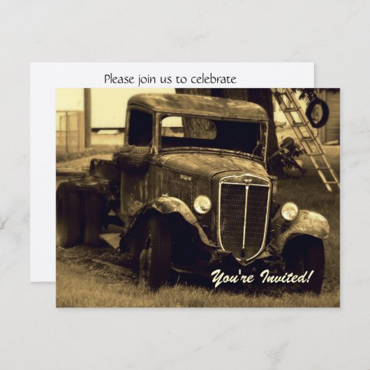退職パーティの招待状-セピアファームトラック 招待状 (正面/裏面)